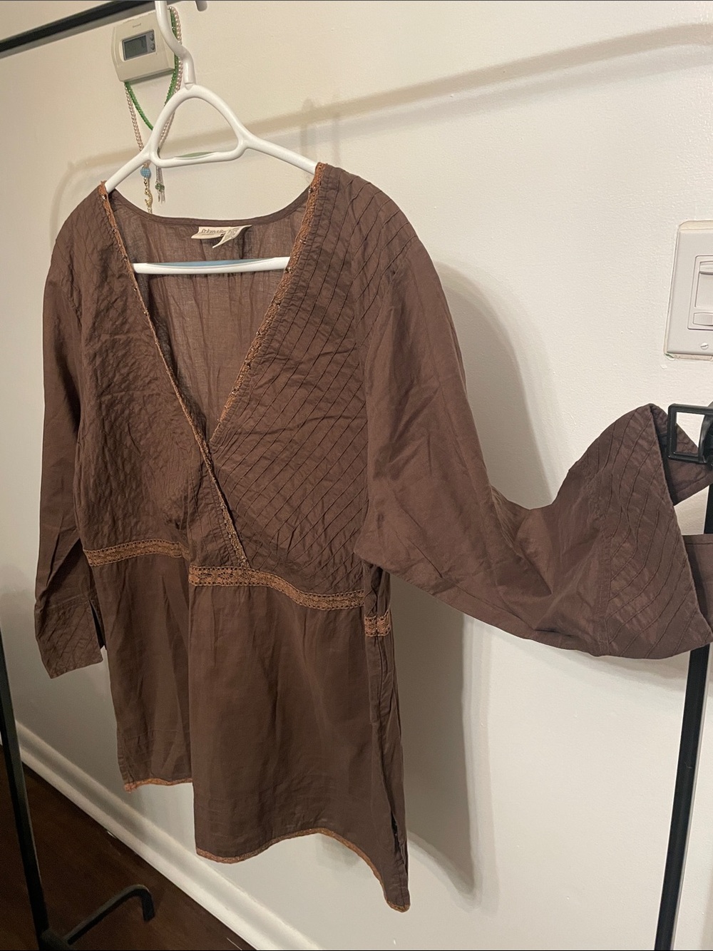 Brown V-Neck Quilted Detail Tunic Top